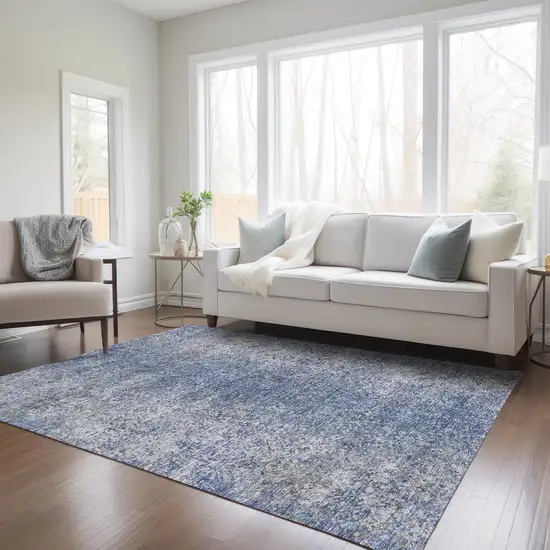 Denim Blue And Sky Blue Oriental Washable Indoor Outdoor Area Rug Photo 9