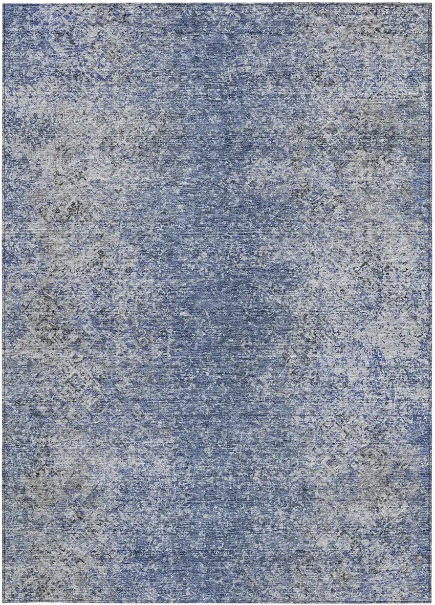 Denim Blue And Sky Blue Oriental Washable Indoor Outdoor Area Rug Photo 7
