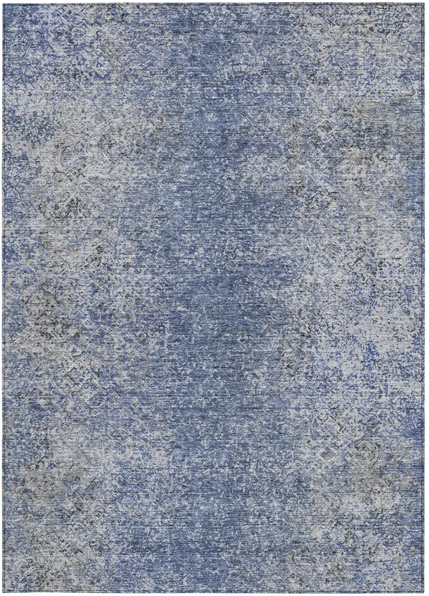 Denim Blue And Sky Blue Oriental Washable Indoor Outdoor Area Rug Photo 7