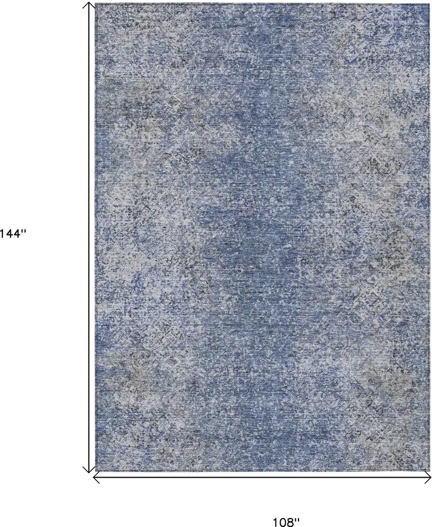 Denim Blue And Sky Blue Oriental Washable Indoor Outdoor Area Rug Photo 3