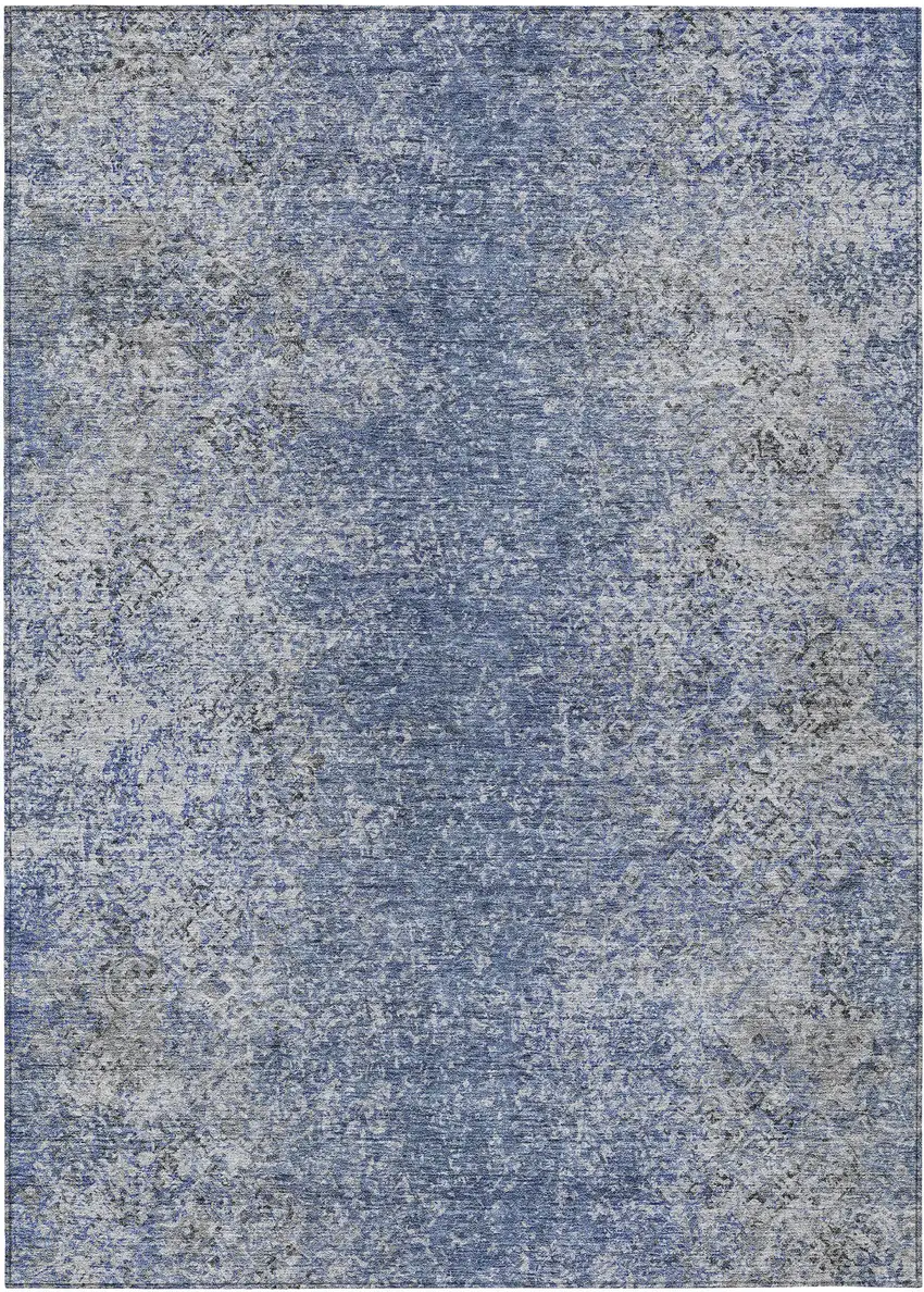 Denim Blue And Sky Blue Oriental Washable Indoor Outdoor Area Rug Photo 2