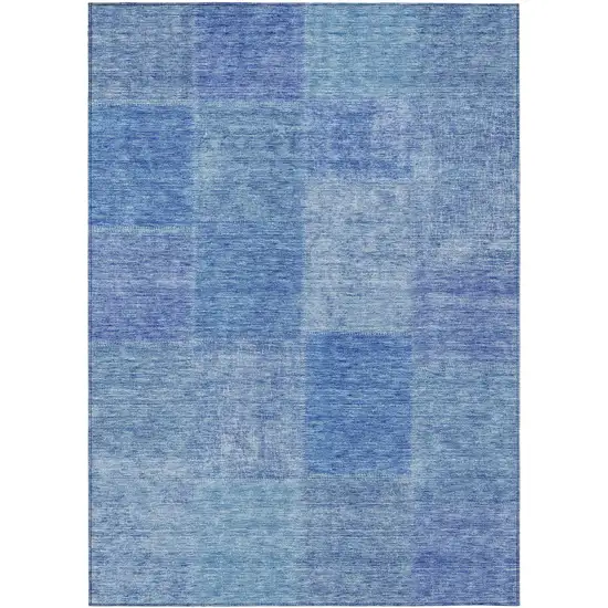 Denim Blue And Sky Blue Patchwork Washable Indoor Outdoor Area Rug Photo 2