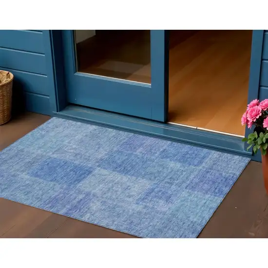 Denim Blue And Sky Blue Patchwork Washable Indoor Outdoor Area Rug Photo 1