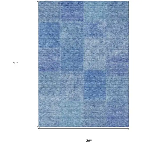 Denim Blue And Sky Blue Patchwork Washable Indoor Outdoor Area Rug Photo 3