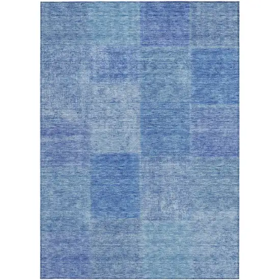 Denim Blue And Sky Blue Patchwork Washable Indoor Outdoor Area Rug Photo 6