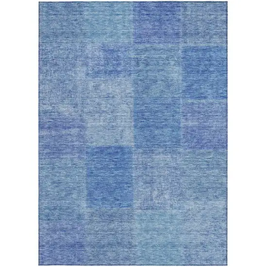 Denim Blue And Sky Blue Patchwork Washable Indoor Outdoor Area Rug Photo 6