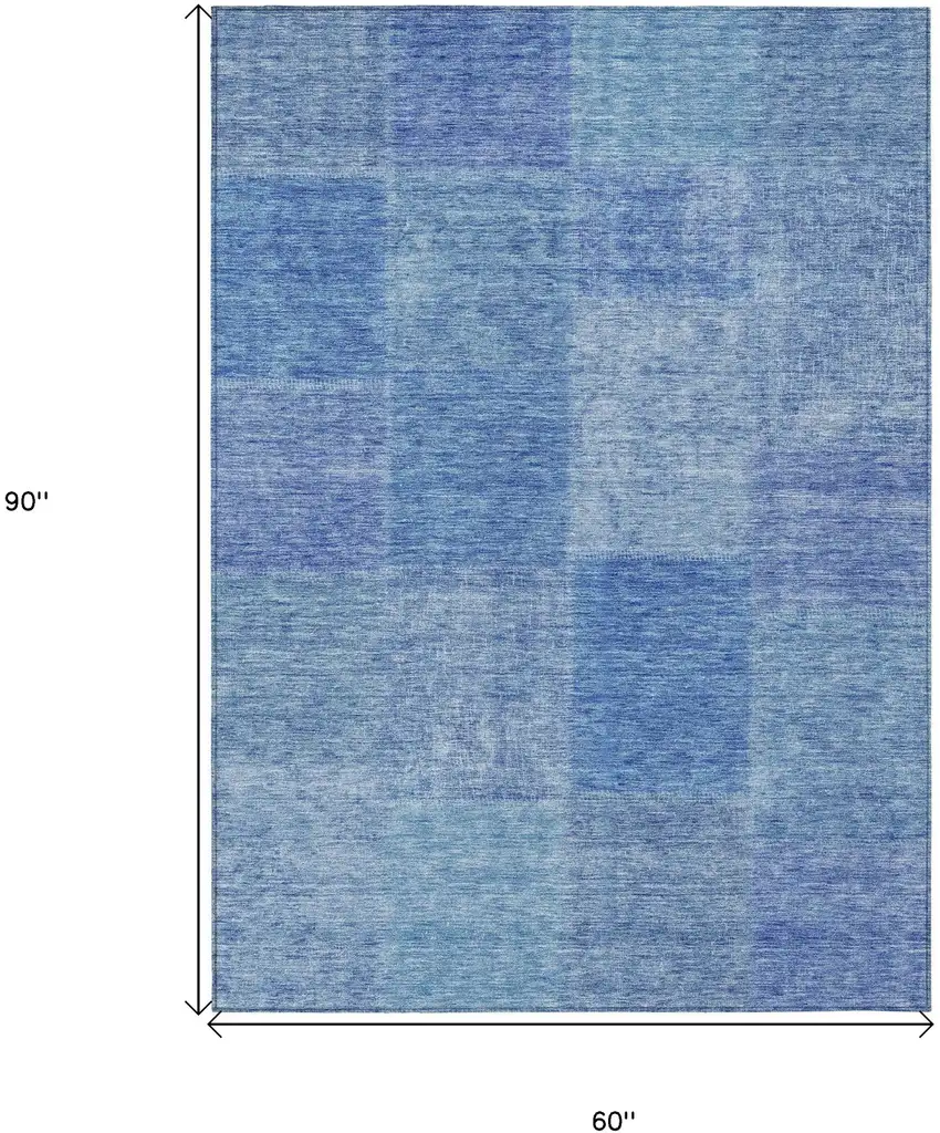 Denim Blue And Sky Blue Patchwork Washable Indoor Outdoor Area Rug Photo 9