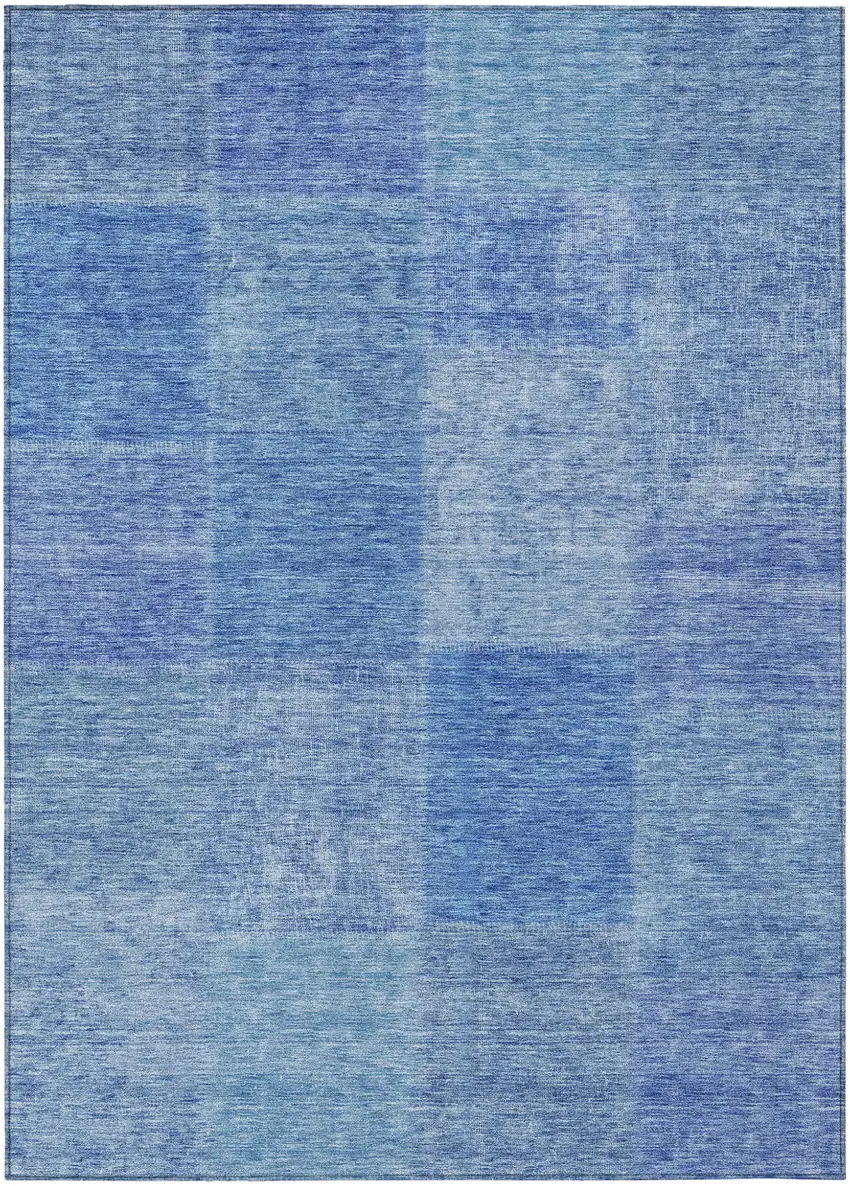Denim Blue And Sky Blue Patchwork Washable Indoor Outdoor Area Rug Photo 2