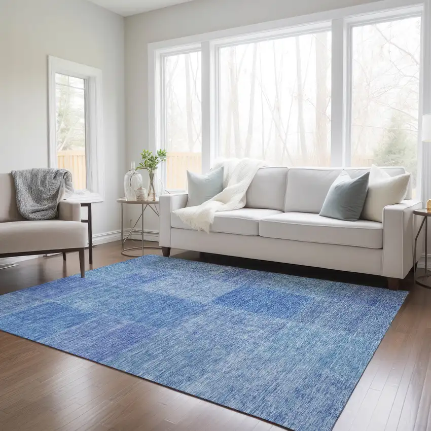 Denim Blue And Sky Blue Patchwork Washable Indoor Outdoor Area Rug Photo 8