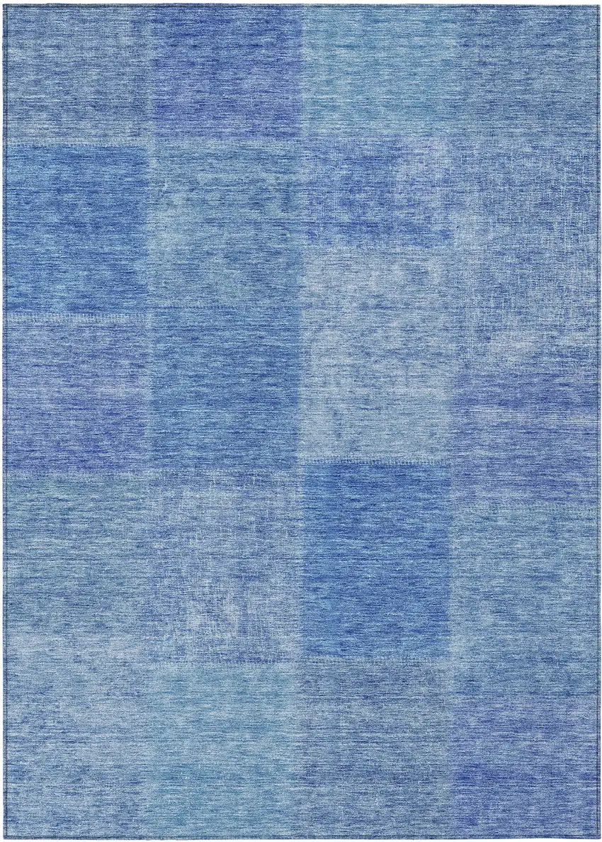 Denim Blue And Sky Blue Patchwork Washable Indoor Outdoor Area Rug Photo 2