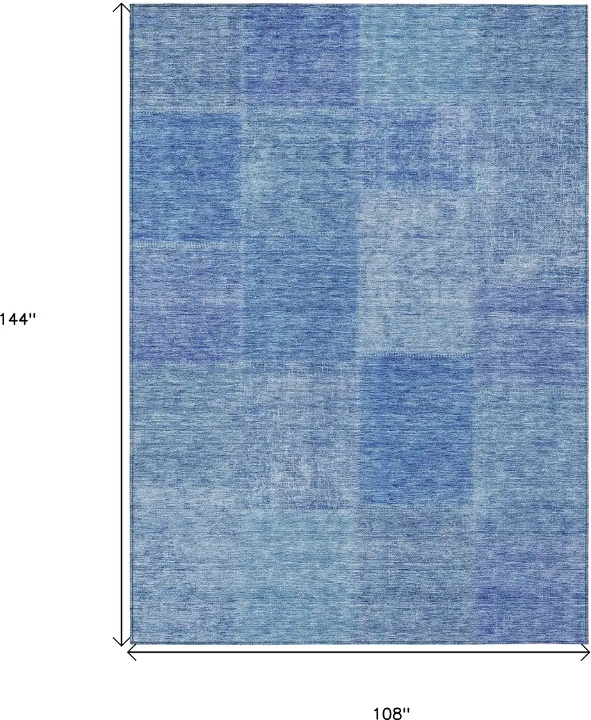Denim Blue And Sky Blue Patchwork Washable Indoor Outdoor Area Rug Photo 3