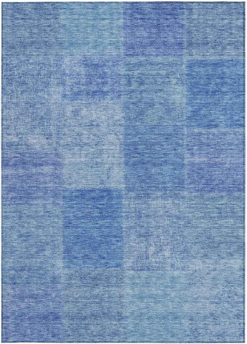 Denim Blue And Sky Blue Patchwork Washable Indoor Outdoor Area Rug Photo 7