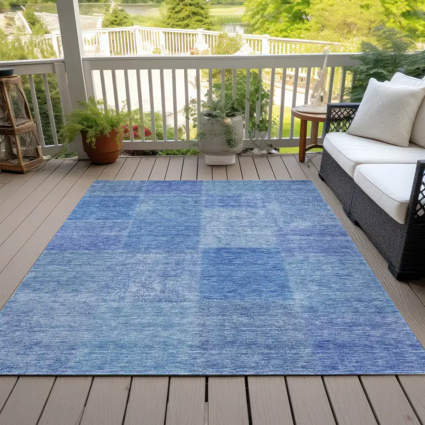 Denim Blue And Sky Blue Patchwork Washable Indoor Outdoor Area Rug Photo 8