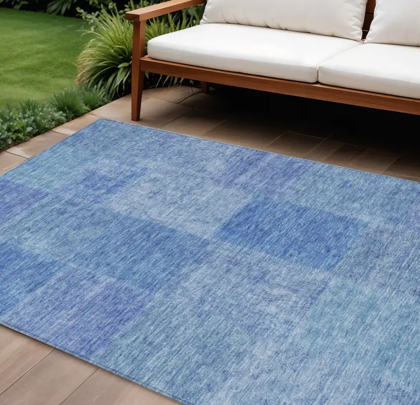Denim Blue And Sky Blue Patchwork Washable Indoor Outdoor Area Rug Photo 1