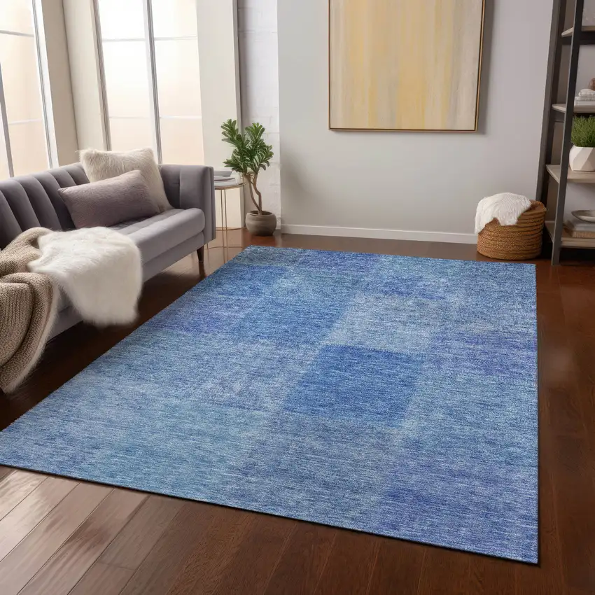 Denim Blue And Sky Blue Patchwork Washable Indoor Outdoor Area Rug Photo 9
