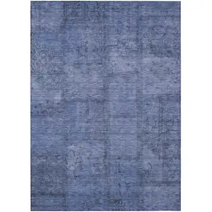 Photo of Denim Blue And Sky Blue Patchwork Washable Indoor Outdoor Area Rug