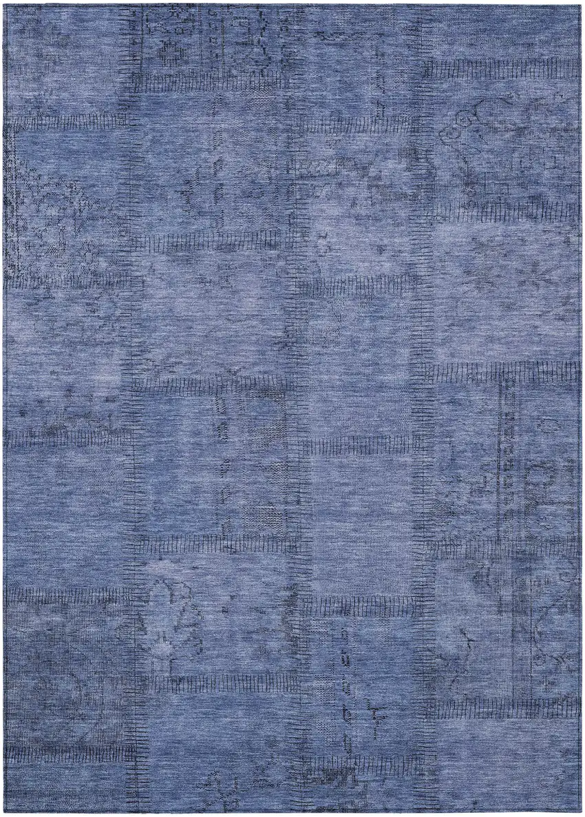 Denim Blue And Sky Blue Patchwork Washable Indoor Outdoor Area Rug Photo 2