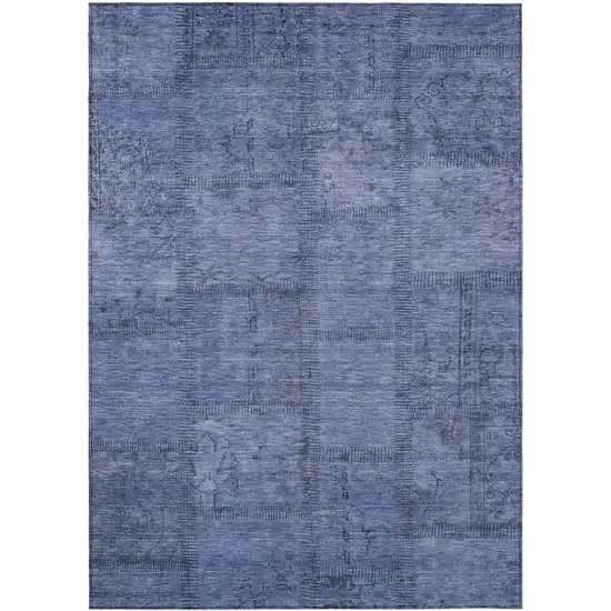 Denim Blue And Sky Blue Patchwork Washable Indoor Outdoor Area Rug Photo 2