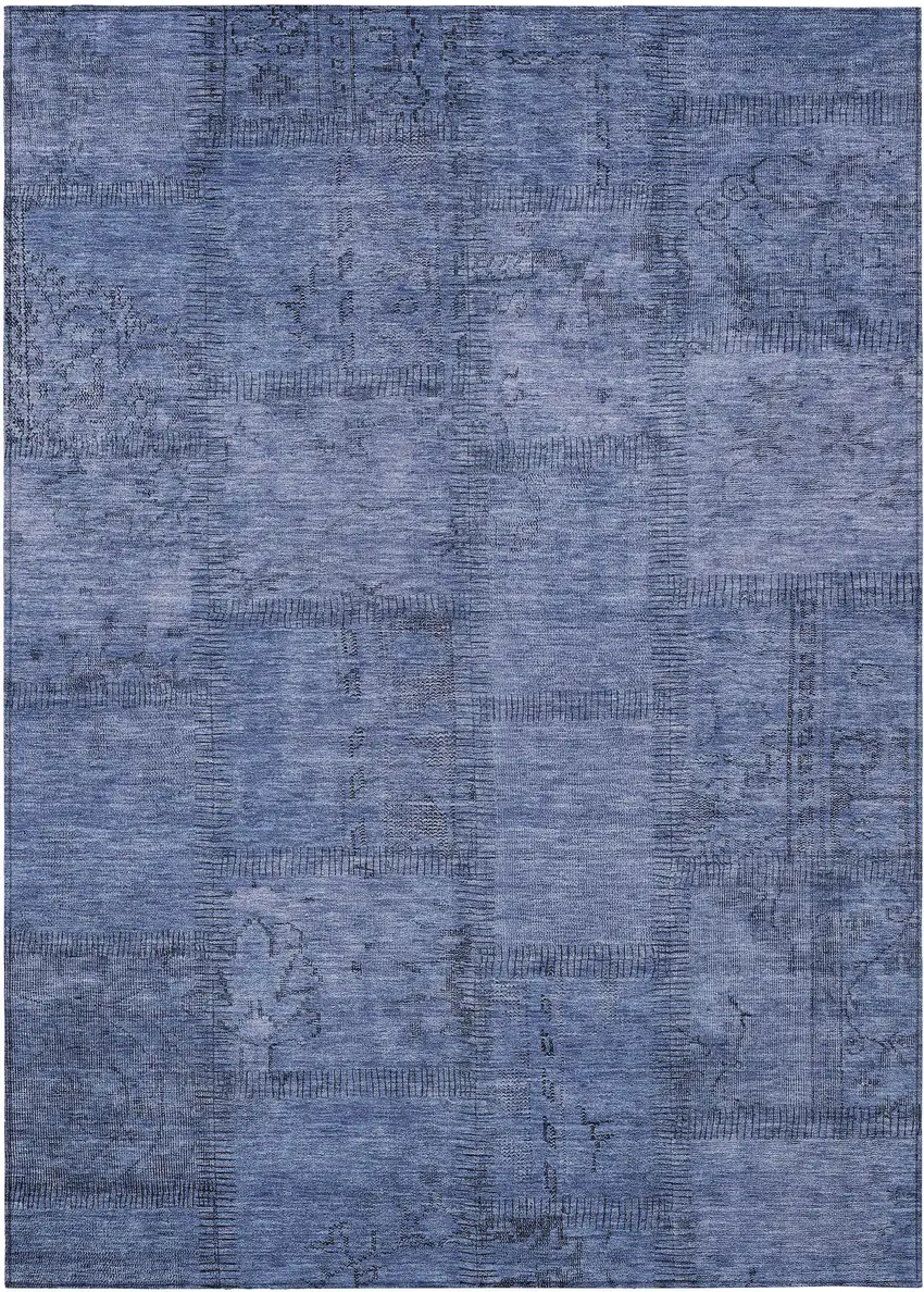 Denim Blue And Sky Blue Patchwork Washable Indoor Outdoor Area Rug Photo 2