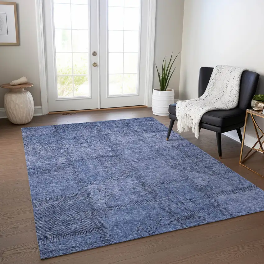 Denim Blue And Sky Blue Patchwork Washable Indoor Outdoor Area Rug Photo 8