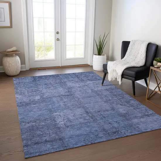 Denim Blue And Sky Blue Patchwork Washable Indoor Outdoor Area Rug Photo 8