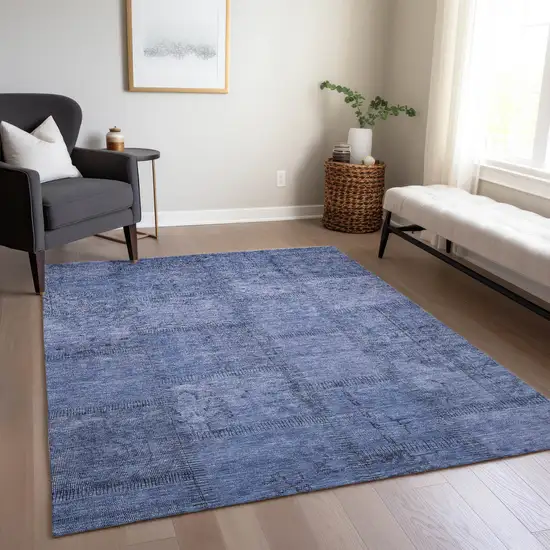 Denim Blue And Sky Blue Patchwork Washable Indoor Outdoor Area Rug Photo 9