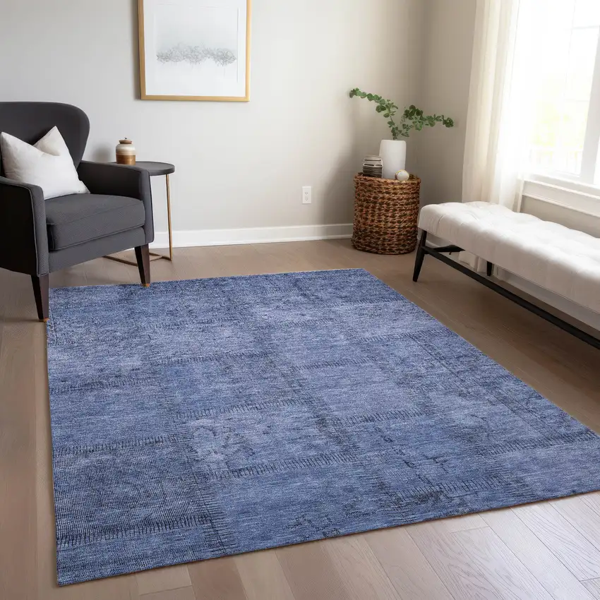 Denim Blue And Sky Blue Patchwork Washable Indoor Outdoor Area Rug Photo 9
