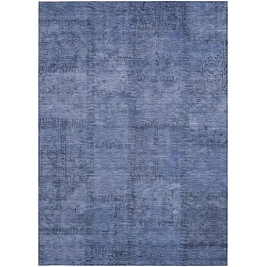 Denim Blue And Sky Blue Patchwork Washable Indoor Outdoor Area Rug Photo 6