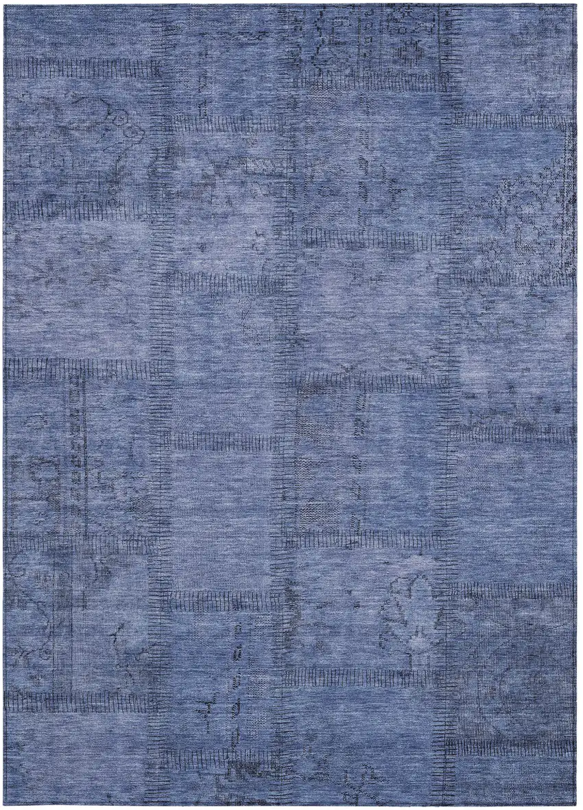 Denim Blue And Sky Blue Patchwork Washable Indoor Outdoor Area Rug Photo 6