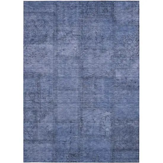 Denim Blue And Sky Blue Patchwork Washable Indoor Outdoor Area Rug Photo 6