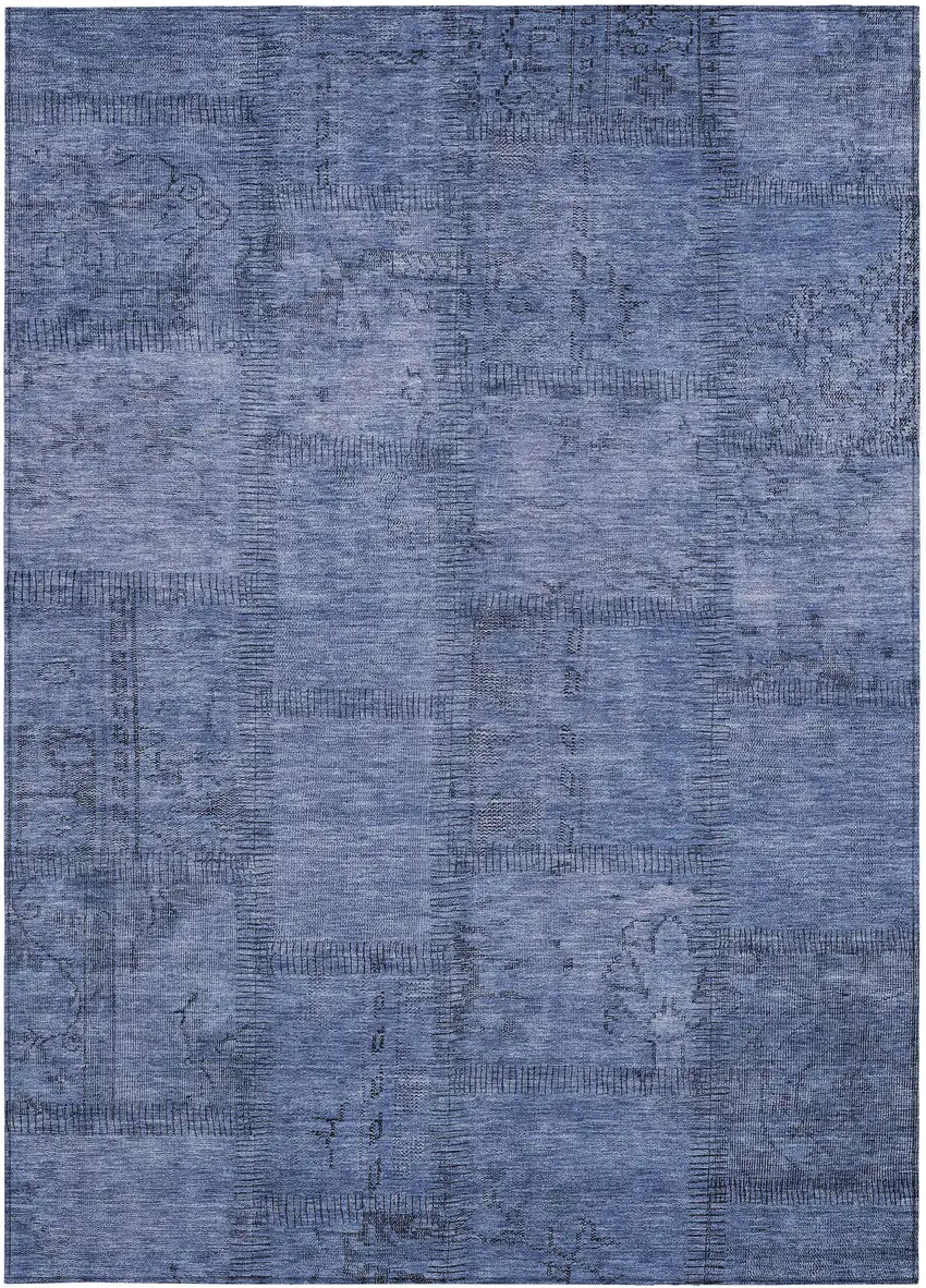 Denim Blue And Sky Blue Patchwork Washable Indoor Outdoor Area Rug Photo 6