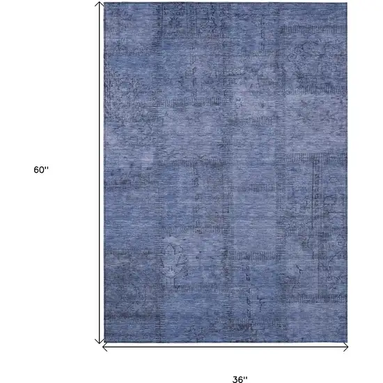 Denim Blue And Sky Blue Patchwork Washable Indoor Outdoor Area Rug Photo 3