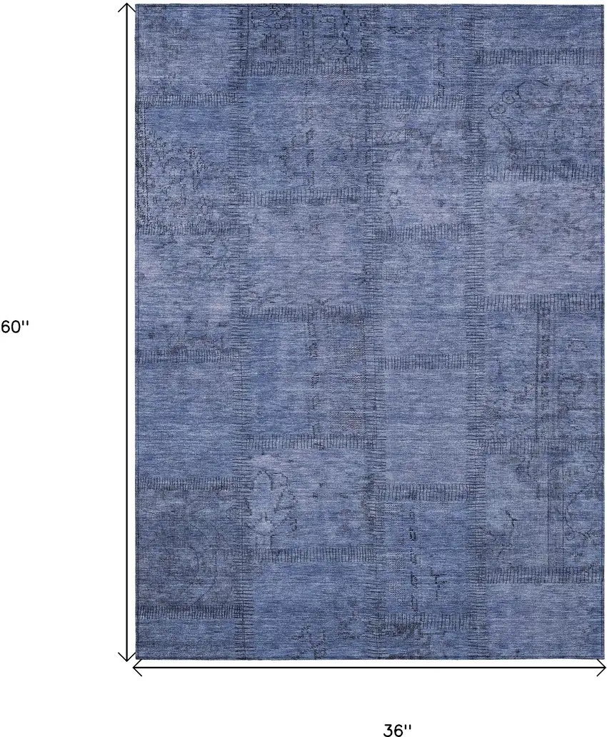 Denim Blue And Sky Blue Patchwork Washable Indoor Outdoor Area Rug Photo 3