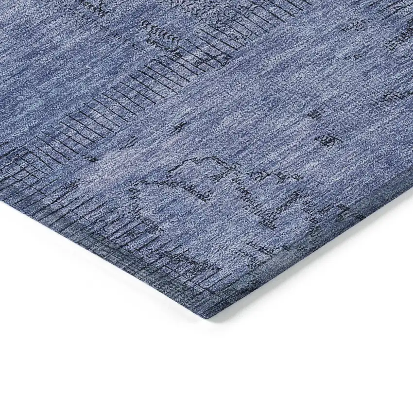 Denim Blue And Sky Blue Patchwork Washable Indoor Outdoor Area Rug Photo 4