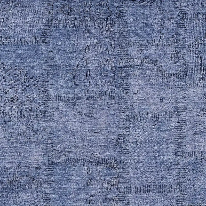 Denim Blue And Sky Blue Patchwork Washable Indoor Outdoor Area Rug Photo 5