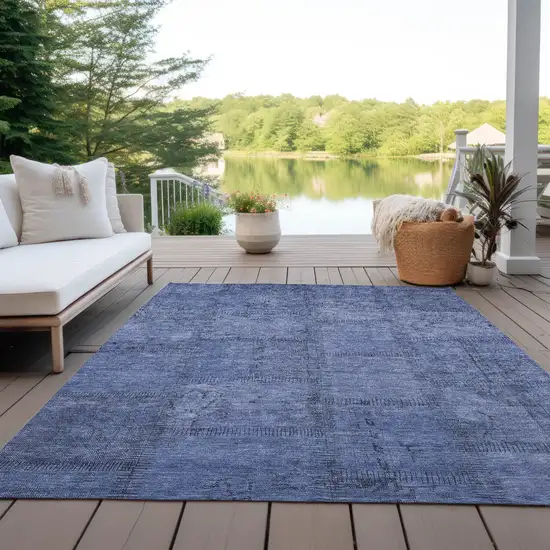 Denim Blue And Sky Blue Patchwork Washable Indoor Outdoor Area Rug Photo 9