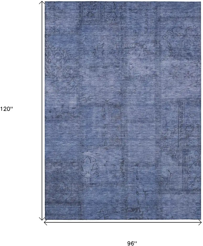 Denim Blue And Sky Blue Patchwork Washable Indoor Outdoor Area Rug Photo 6