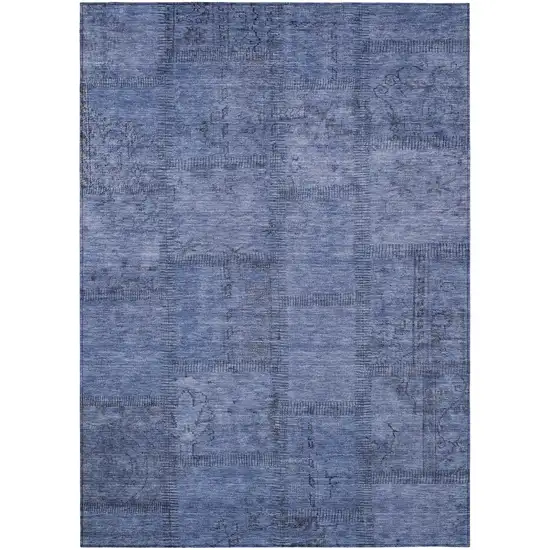 Denim Blue And Sky Blue Patchwork Washable Indoor Outdoor Area Rug Photo 2