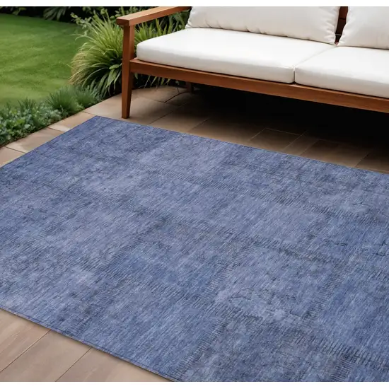 Denim Blue And Sky Blue Patchwork Washable Indoor Outdoor Area Rug Photo 1