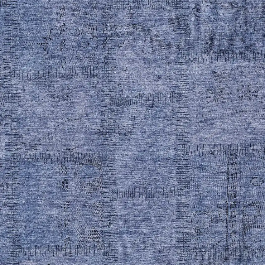 Denim Blue And Sky Blue Patchwork Washable Indoor Outdoor Area Rug Photo 5