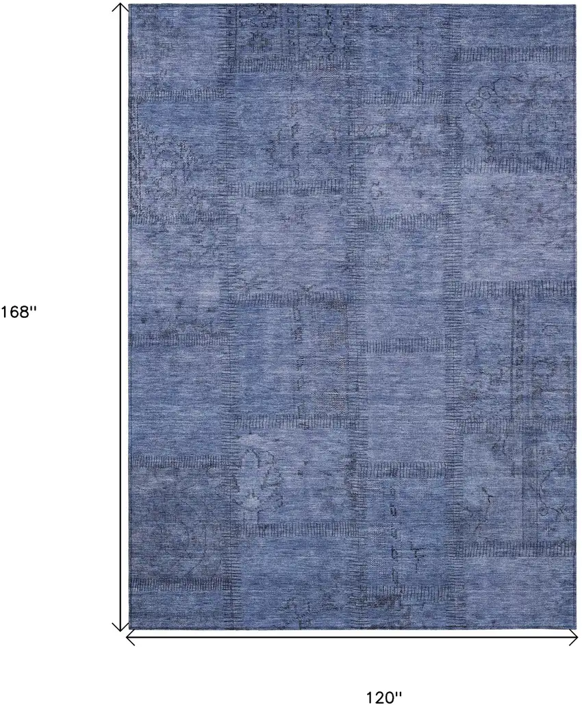Denim Blue And Sky Blue Patchwork Washable Indoor Outdoor Area Rug Photo 3