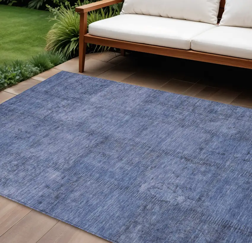 Denim Blue And Sky Blue Patchwork Washable Indoor Outdoor Area Rug Photo 1