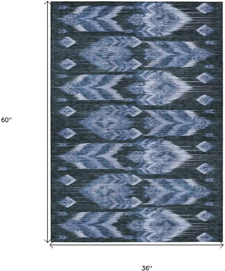 Denim Blue And Sky Blue Southwestern Washable Indoor Outdoor Area Rug Photo 3