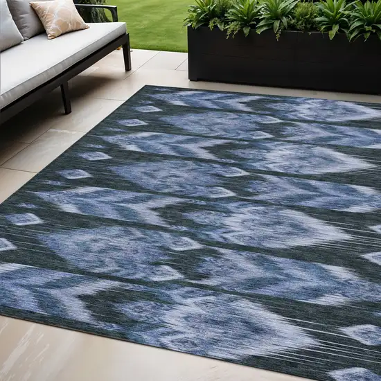 Denim Blue And Sky Blue Southwestern Washable Indoor Outdoor Area Rug Photo 1