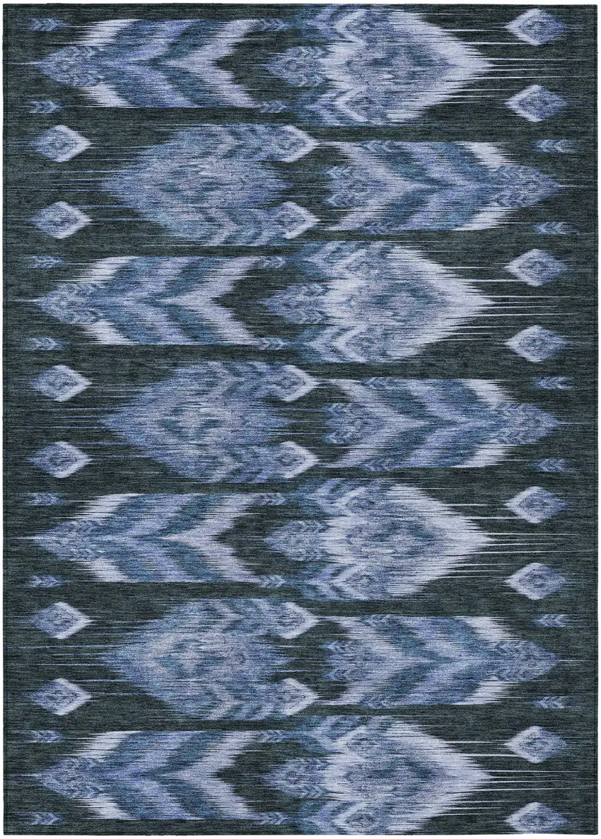Denim Blue And Sky Blue Southwestern Washable Indoor Outdoor Area Rug Photo 2
