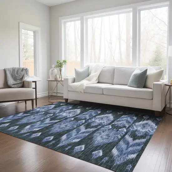 Denim Blue And Sky Blue Southwestern Washable Indoor Outdoor Area Rug Photo 9