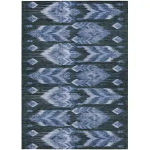 Photo of Denim Blue And Sky Blue Southwestern Washable Indoor Outdoor Area Rug