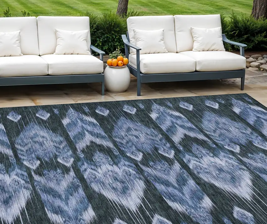 Denim Blue And Sky Blue Southwestern Washable Indoor Outdoor Area Rug Photo 1