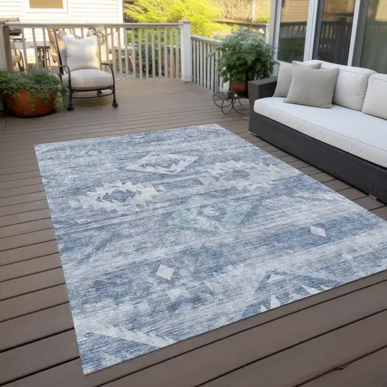 Denim Blue And Sky Blue Southwestern Washable Indoor Outdoor Area Rug Photo 9