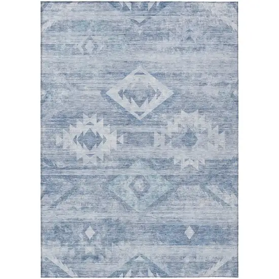 Denim Blue And Sky Blue Southwestern Washable Indoor Outdoor Area Rug Photo 2